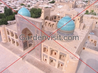 Aerial view, madrassah Kalon Bukhara Uzbekistan