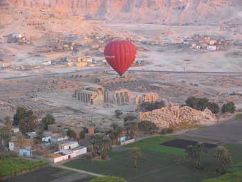 Hot air balloon over The Ramesseum