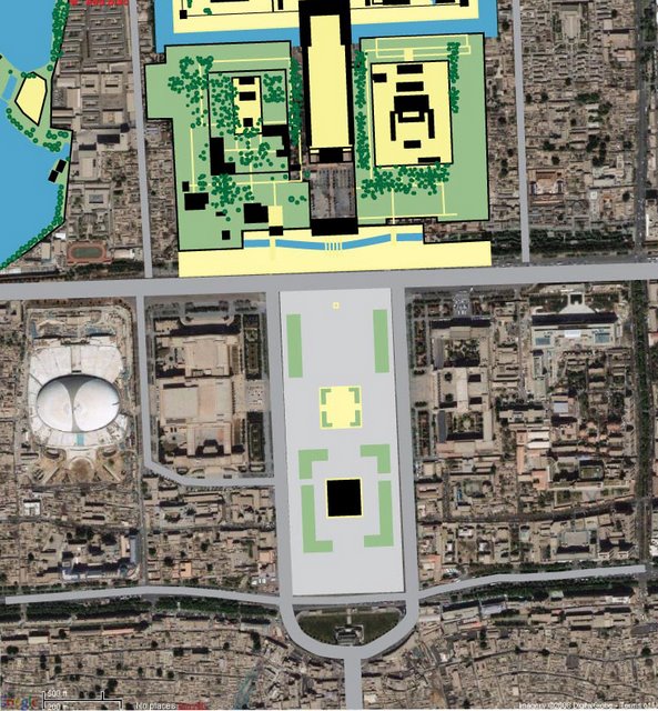 The grey slabbed area is the famous Tiananmen Square in Beijing