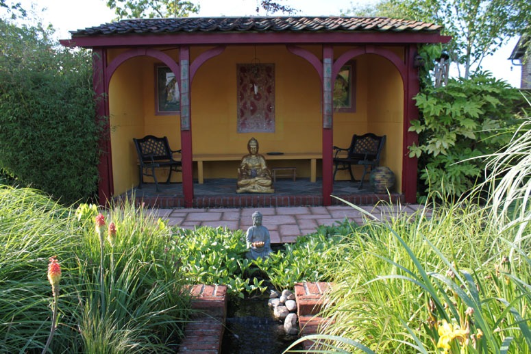 An India-inspired pavilion in the garden of the Corner House B7B in Maiden Bradley