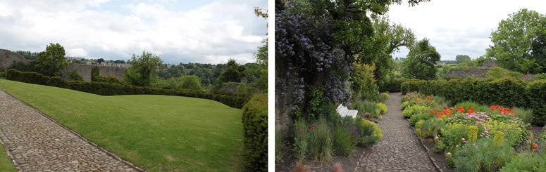 The lawn (right) and the herbaceous border (left) at Richmond Castle Garden