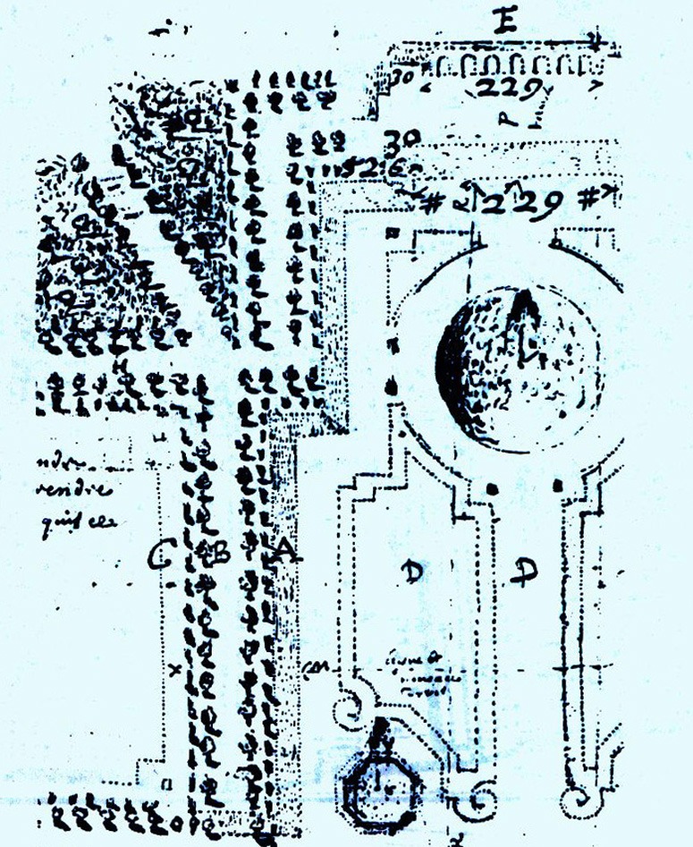 Andre Le Notre's plan for the parterre in Greenwich Park, with handwriting in his own hand. The earthworks were implemented and survive in part. An archaeological investigation is necessary to discover the extent to which the paths were built, and what survives of them.