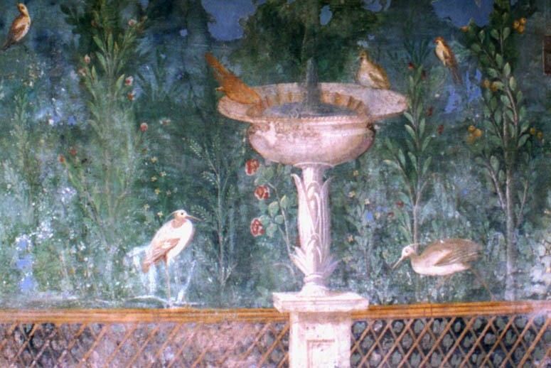 Garden fresco at Pompeii - showing lush planting in a courtyard