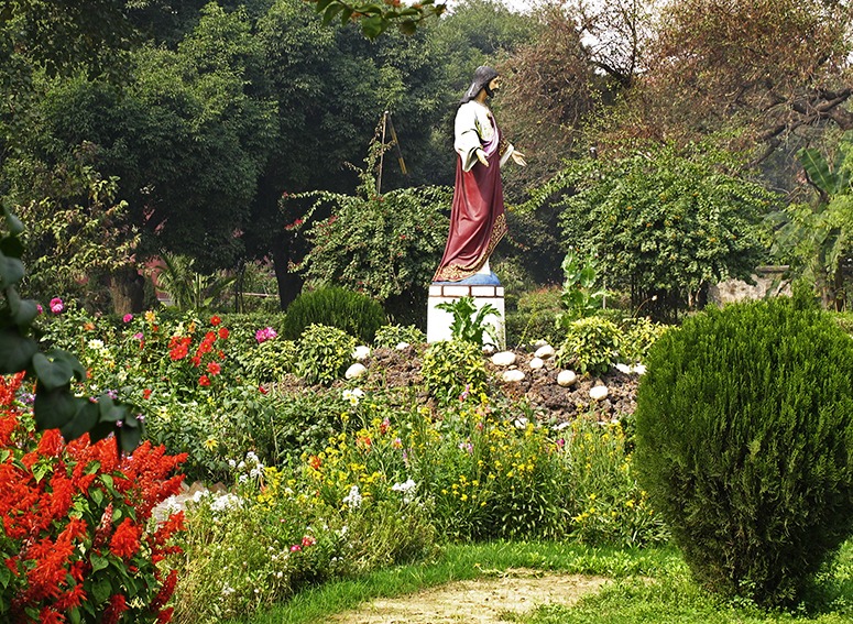 Christian symbol in a designed garden
