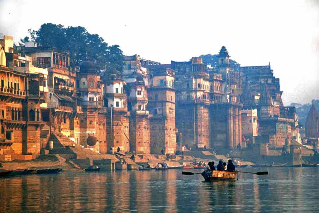 The Ganges is a sacred river, particularly where it flows flows north at Varanasi, enclosed on the west bank and open to a floodplain on the east bank